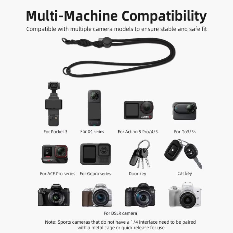 BRDRC Sport Camera Lanyard With 1/4 Inch Screw Anti-Lost Crossbody Lanyard(Black Rope Gray Knot) - Camera Strap by BRDRC | Online Shopping UK | buy2fix