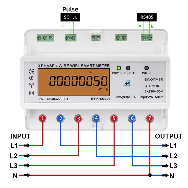 SINOTIMER DTS6619-050 80A With Switch 3-phase Tuya WiFi Energy Meter AC 380V - Energy Saving Timer Socket by SINOTIMER | Online Shopping UK | buy2fix