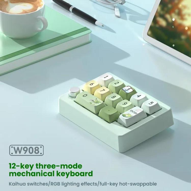MKESPN W908 Wireless Tri-Mode Hot-Swappable Macro-Defined RGB Backlit Gaming Mechanical Keypad(Light Green) - Mini Keyboard by MKESPN | Online Shopping UK | buy2fix