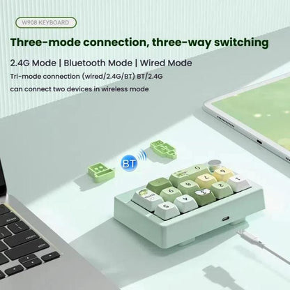 MKESPN W908 Wireless Tri-Mode Hot-Swappable Macro-Defined RGB Backlit Gaming Mechanical Keypad(Light Green) - Mini Keyboard by MKESPN | Online Shopping UK | buy2fix