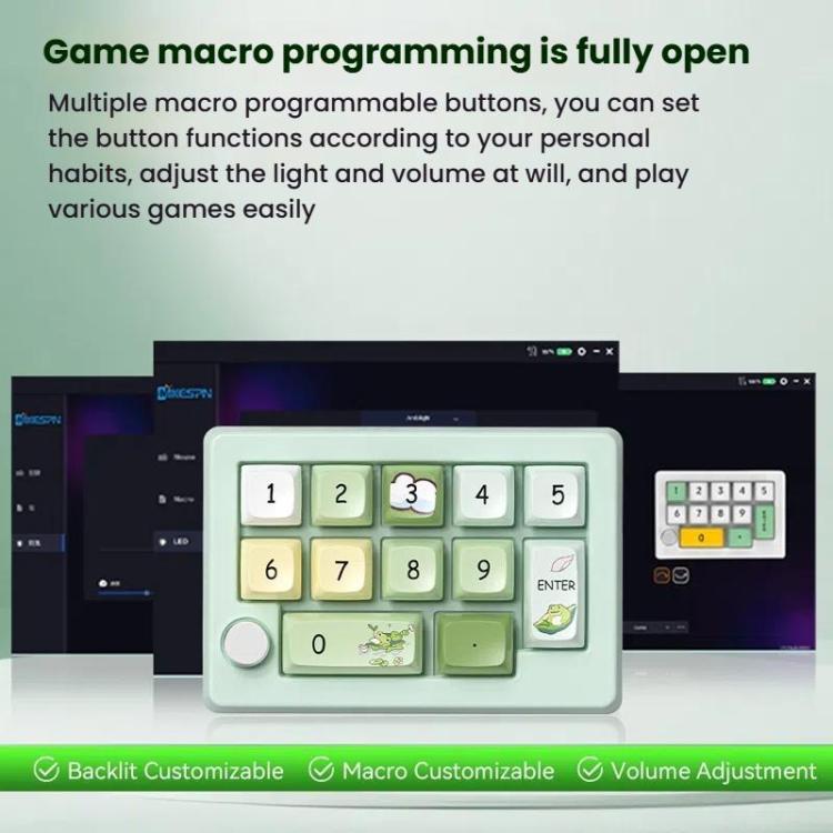 MKESPN W908 Wireless Tri-Mode Hot-Swappable Macro-Defined RGB Backlit Gaming Mechanical Keypad(Light Green) - Mini Keyboard by MKESPN | Online Shopping UK | buy2fix