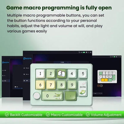 MKESPN W908 Wireless Tri-Mode Hot-Swappable Macro-Defined RGB Backlit Gaming Mechanical Keypad(Light Green) - Mini Keyboard by MKESPN | Online Shopping UK | buy2fix