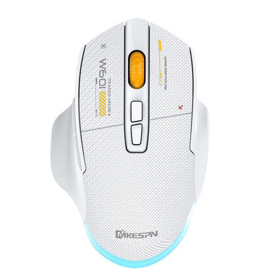 MKESPN W601 Silent Wireless Tri-mode Macro Gaming Mouse Carbon Fiber 12800DPI Bluetooth Mouse(White)