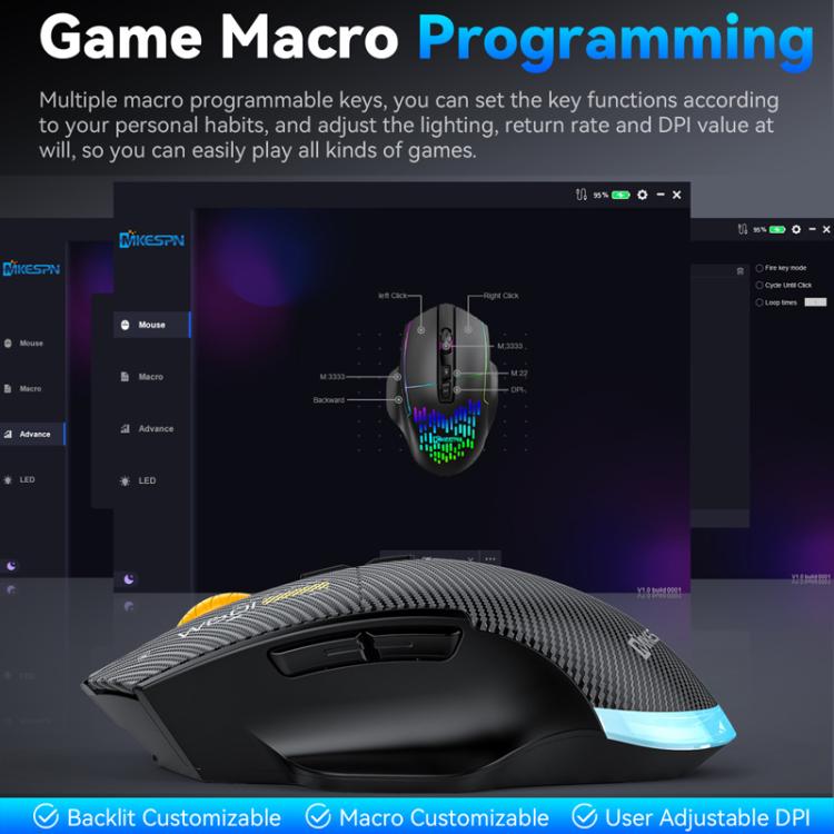 MKESPN W601 Silent Wireless Tri-mode Macro Gaming Mouse Carbon Fiber 12800DPI Bluetooth Mouse(White) - Wireless Mice by MKESPN | Online Shopping UK | buy2fix