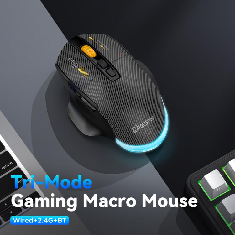 MKESPN W601 Silent Wireless Tri-mode Macro Gaming Mouse Carbon Fiber 12800DPI Bluetooth Mouse(White) - Wireless Mice by MKESPN | Online Shopping UK | buy2fix
