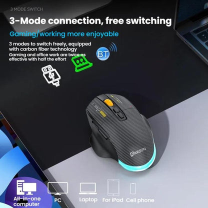 MKESPN W601 Silent Wireless Tri-mode Macro Gaming Mouse Carbon Fiber 12800DPI Bluetooth Mouse(White) - Wireless Mice by MKESPN | Online Shopping UK | buy2fix