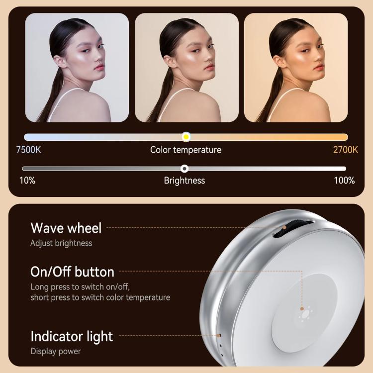 TELESIN S5-BGD-01 Mini Phone Magnetic Beauty Replacement Light Tri-color Temperature Portable Selfie Mirror Rotating Stretching Pocket Lamp - Selfie Light by TELESIN | Online Shopping UK | buy2fix