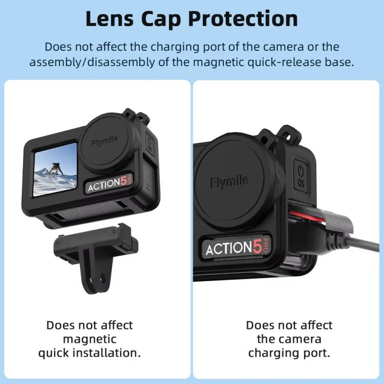 For DJI Osmo Action 3 / 4 / 5 Pro Flymile Silicone Cover Sport Camera Lens Drop Cases(Black) - Case & Bags by Flymile | Online Shopping UK | buy2fix