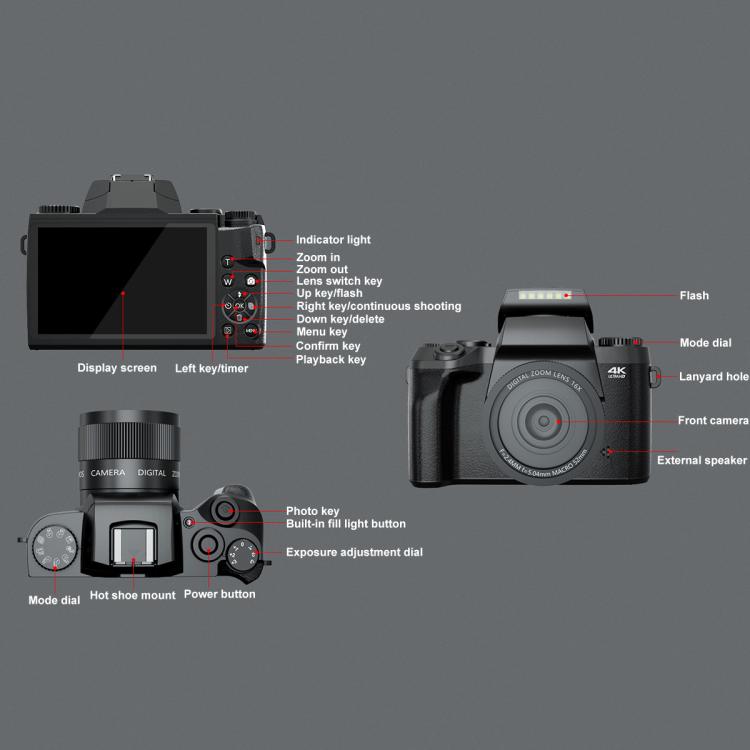 FSD-W5 4-Inch Touch Screen WiFi Transmission 4K HD Digital Camera Student Photo SLR(Black) - Children Cameras by buy2fix | Online Shopping UK | buy2fix