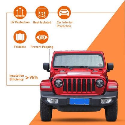 For Jeep Wrangler JL After 2018 汽车前挡风玻璃遮阳板(Black+Silver) - Window Foils & Solar Protection by buy2fix | Online Shopping UK | buy2fix