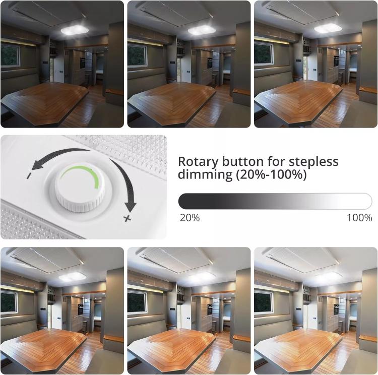12-24V RV Light 120 LEDs 3-Color Temperature Rotary Button Dimming Roof Light FC01 - Dome Lights by buy2fix | Online Shopping UK | buy2fix