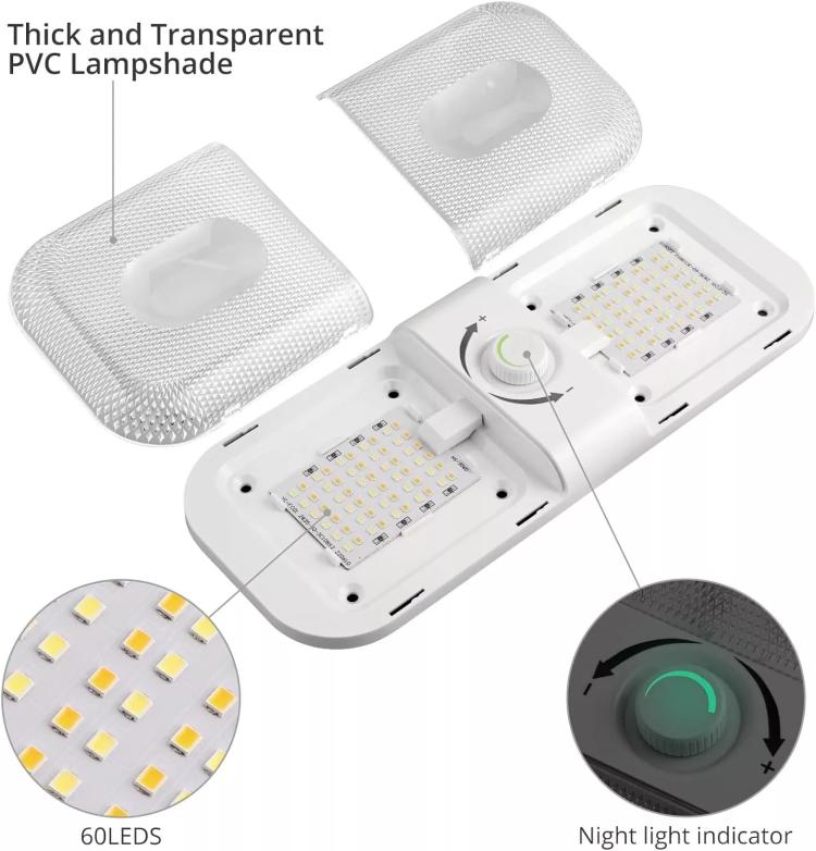 12-24V RV Light 120 LEDs 3-Color Temperature Rotary Button Dimming Roof Light FC01 - Dome Lights by buy2fix | Online Shopping UK | buy2fix