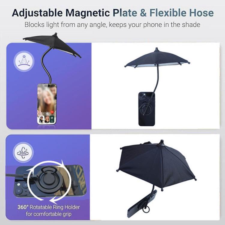 Magnetic Phon Mini Umbrella Waterproof Sunshade With Finger Ring(Blue) - Ring Holder by buy2fix | Online Shopping UK | buy2fix