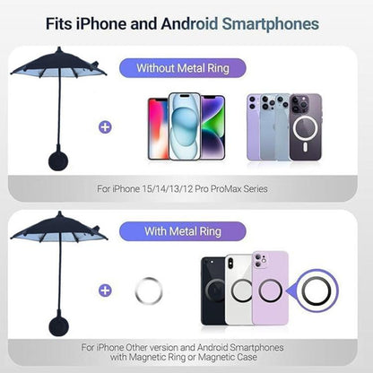 Magnetic Phon Mini Umbrella Waterproof Sunshade With Finger Ring(Black) - Ring Holder by buy2fix | Online Shopping UK | buy2fix