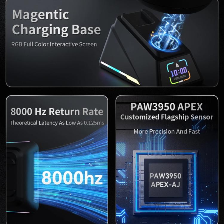 Ajazz AJ159 APEX Gaming Mouse PAW3395 Wireless Tri-Mode Lightweight With Charging Dock Mouse(Black) - Wireless Mice by Ajazz | Online Shopping UK | buy2fix