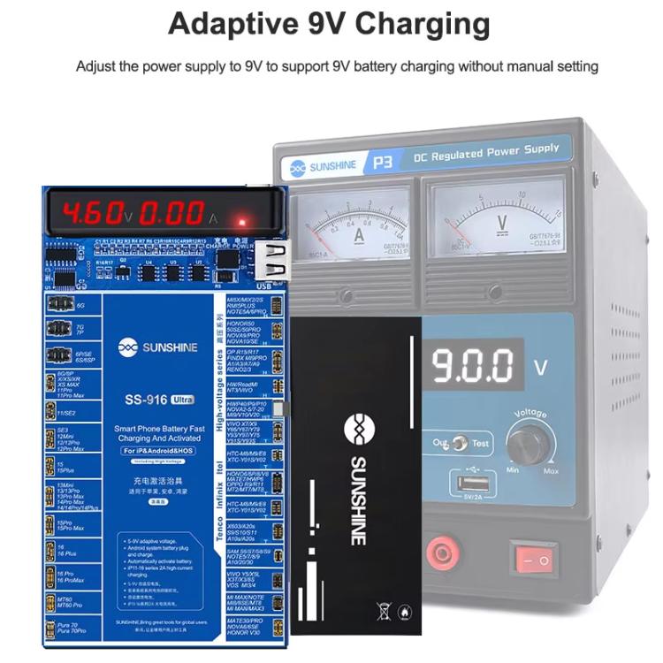 SUNSHINE SS-916 Ultra Charging Activation Fixture 5-9V Adaptive Voltage Support iPhone 16 Series and Android Models - Test Tools by SUNSHINE | Online Shopping UK | buy2fix