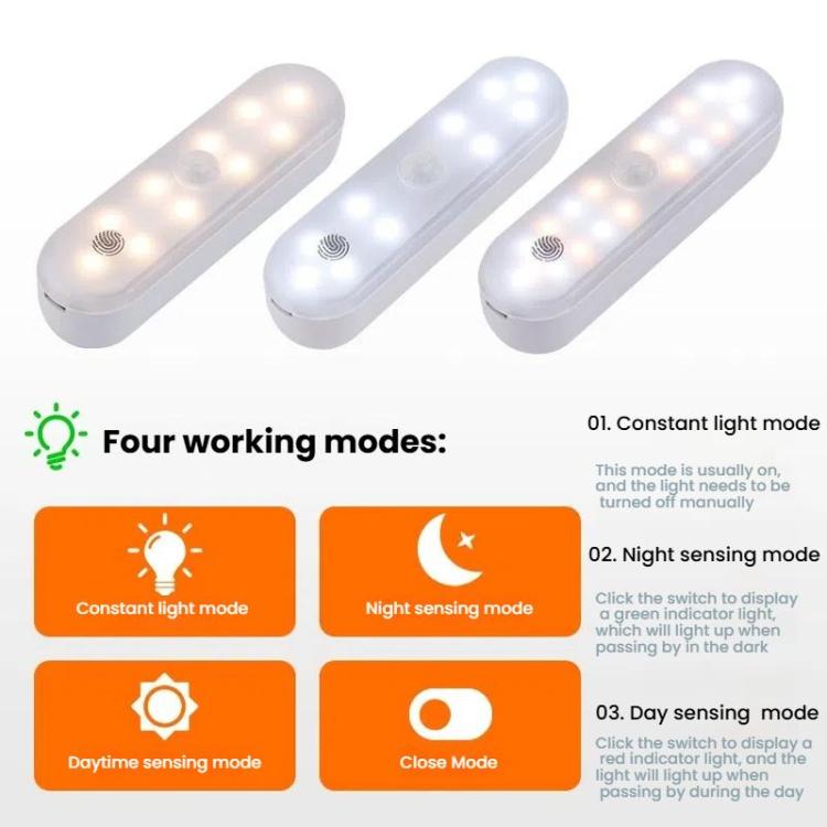 Magnetic LED Cabinet Light Motion Sensor Rechargeable Lamp 20 LEDs 3-color Temperature A68-3A-11cm - Sensor LED Lights by buy2fix | Online Shopping UK | buy2fix