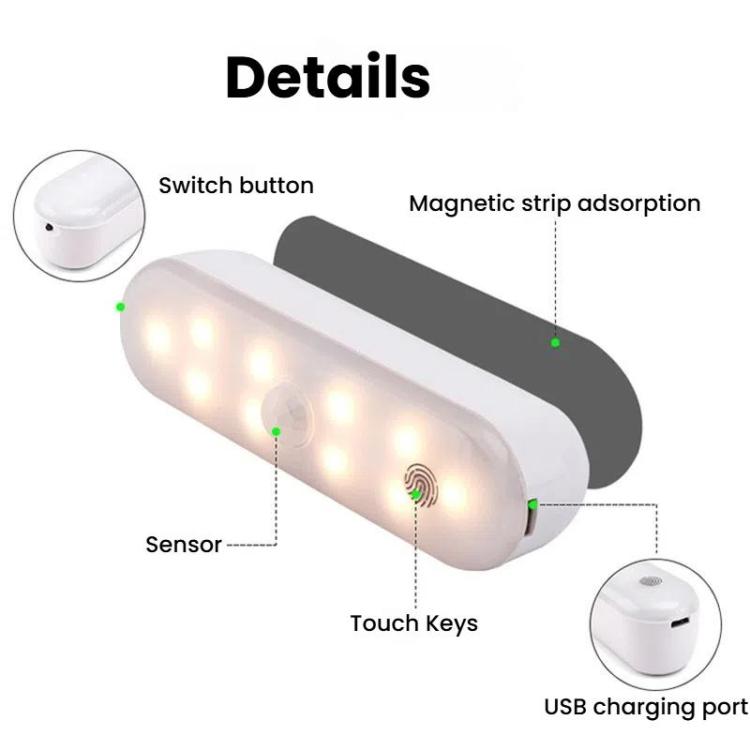 Magnetic LED Cabinet Light Motion Sensor Rechargeable Lamp 20 LEDs 3-color Temperature A68-3A-11cm - Sensor LED Lights by buy2fix | Online Shopping UK | buy2fix