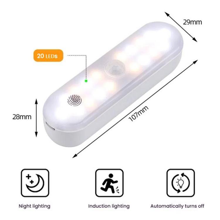 Magnetic LED Cabinet Light Motion Sensor Rechargeable Lamp 20 LEDs 3-color Temperature A68-3A-11cm - Sensor LED Lights by buy2fix | Online Shopping UK | buy2fix