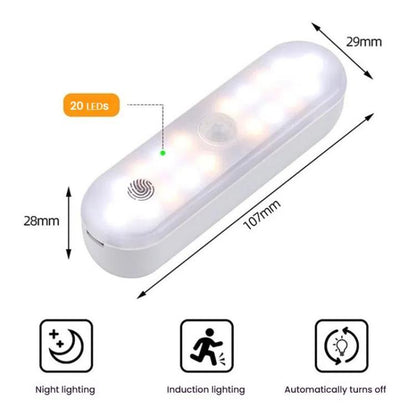 Magnetic LED Cabinet Light Motion Sensor Rechargeable Lamp 20 LEDs 3-color Temperature A68-3A-11cm - Sensor LED Lights by buy2fix | Online Shopping UK | buy2fix