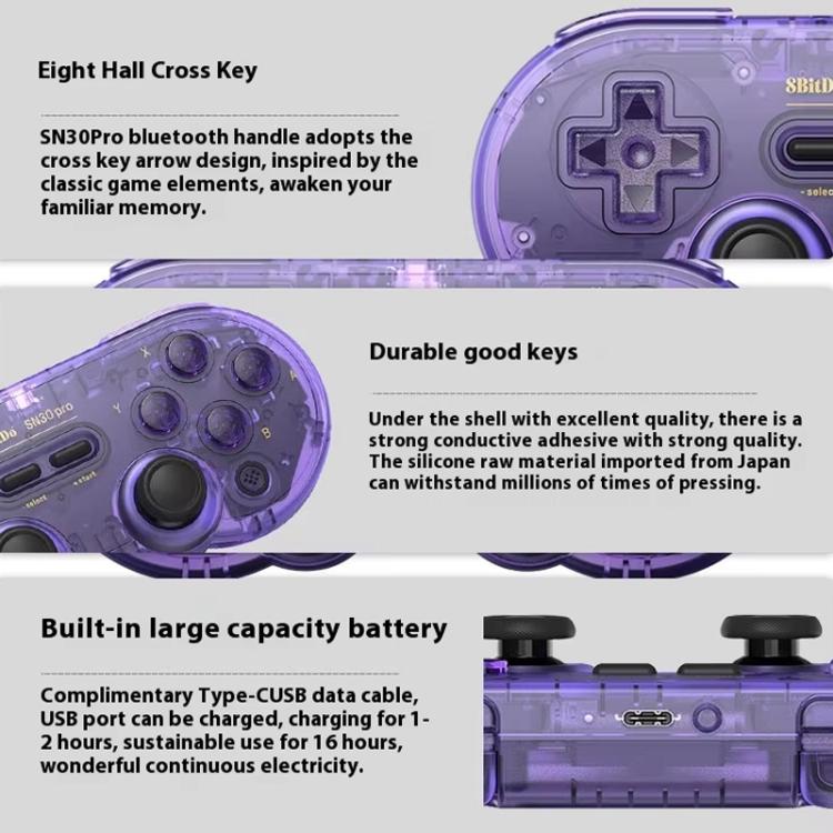 8BitDo SN30 Pro Retro Special Edition Translucent Wireless Bluetooth Multi-Platform Gamepad(Purple) - Gamepads by 8BitDo | Online Shopping UK | buy2fix