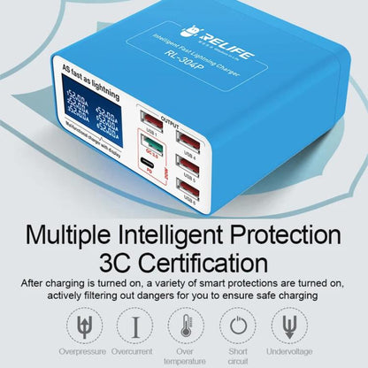 RELIFE RL-304P 6 Port Smart Digital Display Fast Charger Mobile Phone PD3.0+QC3.0 USB Charging Pile(US Plug) - Multifunction Charger by RELIFE | Online Shopping UK | buy2fix