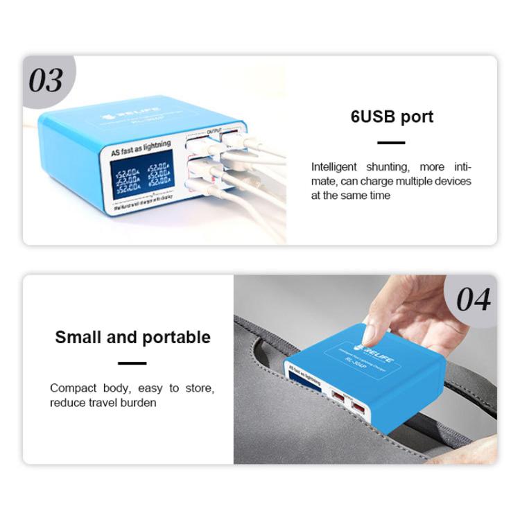 RELIFE RL-304P 6 Port Smart Digital Display Fast Charger Mobile Phone PD3.0+QC3.0 USB Charging Pile(EU Plug) - Multifunction Charger by RELIFE | Online Shopping UK | buy2fix