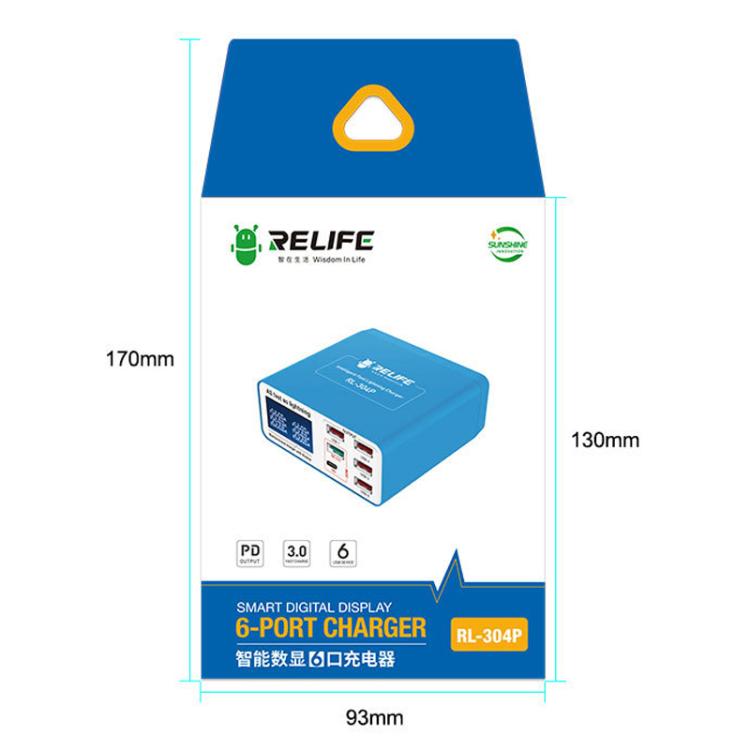 RELIFE RL-304P 6 Port Smart Digital Display Fast Charger Mobile Phone PD3.0+QC3.0 USB Charging Pile(EU Plug) - Multifunction Charger by RELIFE | Online Shopping UK | buy2fix