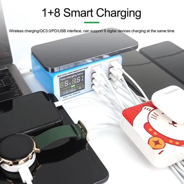RELIFE RL-304S Multifunctional Smart Digital Display 8 Port Fast Charger USB Support PD+QC3.0 Mobile Phone Charger(US Plug) - Multifunction Charger by RELIFE | Online Shopping UK | buy2fix