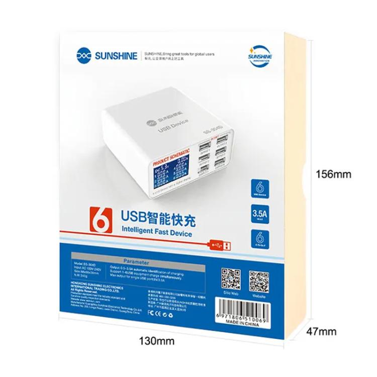 SUNSHINE SS-304D 6-Port USB Smart Charger Multi-Port Digital Display Fast Charging For Mobile Phone(EU Plug) - Multifunction Charger by SUNSHINE | Online Shopping UK | buy2fix