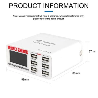 SUNSHINE SS-304D 6-Port USB Smart Charger Multi-Port Digital Display Fast Charging For Mobile Phone(US Plug) - Multifunction Charger by SUNSHINE | Online Shopping UK | buy2fix