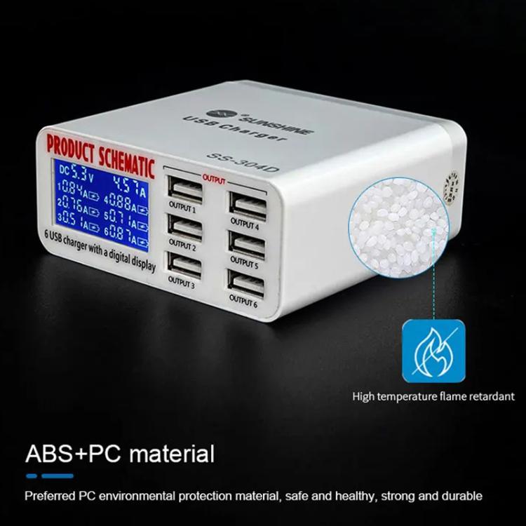 SUNSHINE SS-304D 6-Port USB Smart Charger Multi-Port Digital Display Fast Charging For Mobile Phone(EU Plug) - Multifunction Charger by SUNSHINE | Online Shopping UK | buy2fix