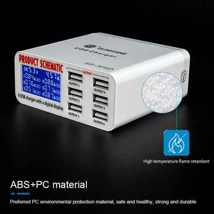 SUNSHINE SS-304D 6-Port USB Smart Charger Multi-Port Digital Display Fast Charging For Mobile Phone(US Plug) - Multifunction Charger by SUNSHINE | Online Shopping UK | buy2fix