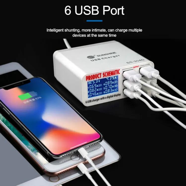 SUNSHINE SS-304D 6-Port USB Smart Charger Multi-Port Digital Display Fast Charging For Mobile Phone(EU Plug) - Multifunction Charger by SUNSHINE | Online Shopping UK | buy2fix