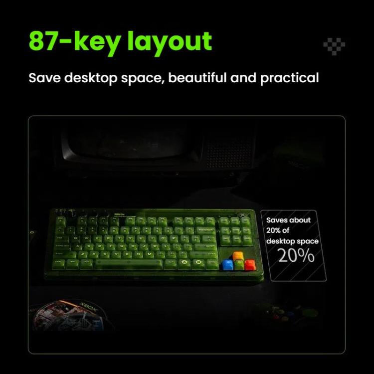 8BitDo Retro87 Mechanical Keyboard Retro RGB Lighting Green Transparent Keyboard With Large Keys - Wireless Keyboard by 8BitDo | Online Shopping UK | buy2fix
