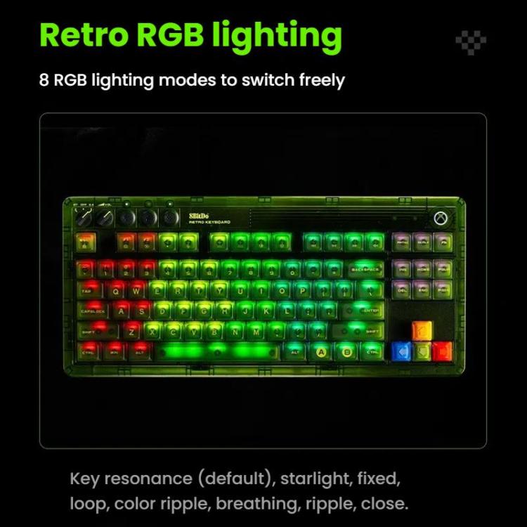 8BitDo Retro87 Mechanical Keyboard Retro RGB Lighting Green Transparent Keyboard With Large Keys - Wireless Keyboard by 8BitDo | Online Shopping UK | buy2fix