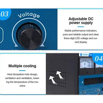 SUNSHINE P3 DC Regulated Power Supply 5V/8.4V/15V Switching Mobile Phone Repair Regulated Power Supply Meter(EU Plug 220V) - Power Supply by SUNSHINE | Online Shopping UK | buy2fix