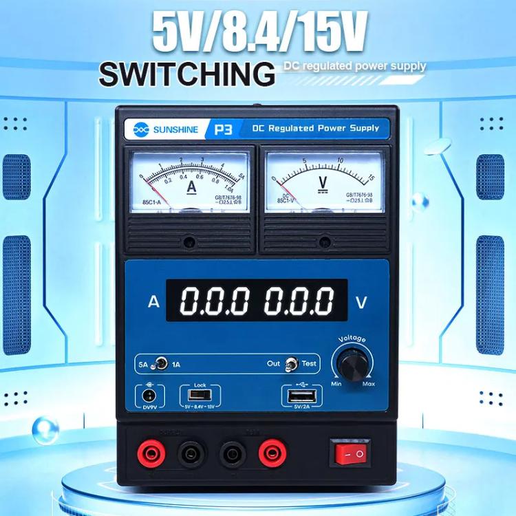 SUNSHINE P3 DC Regulated Power Supply 5V/8.4V/15V Switching Mobile Phone Repair Regulated Power Supply Meter(US Plug 110V) - Power Supply by SUNSHINE | Online Shopping UK | buy2fix