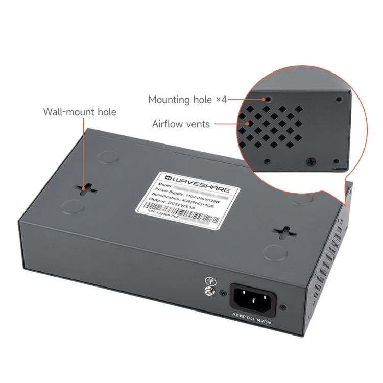 Waveshare 120W Industrial 4-Ports Gigabit Ethernet PoE Switch(EU Plug) - Switch by Waveshare | Online Shopping UK | buy2fix