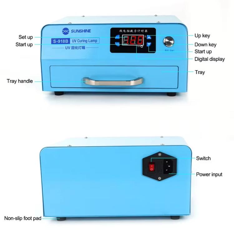 SUNSHINE S-918B UV Curing Filming Box LED High-Power UV Mobile Phone Curved Screen Optical Shadowless Glue Repair Tool(US Plug 110V) - Laminator Machine by SUNSHINE | Online Shopping UK | buy2fix