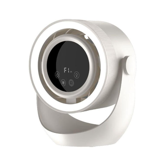 F158 Desktop Mini Multi-Speed Circulating Fan Timed Remote Control Lighted Fan, Style: Beige Rechargeable
