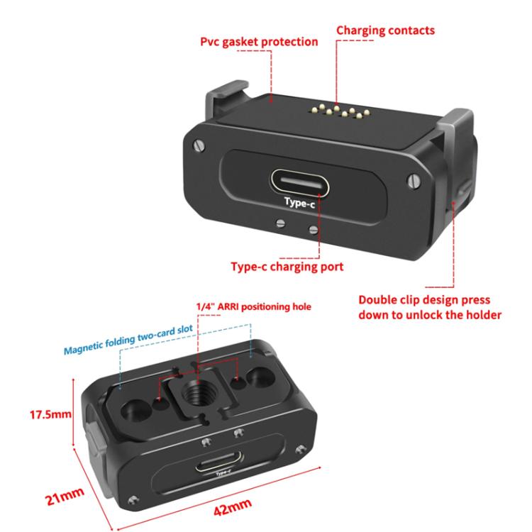 For DJI Osmo Action 2 Camera Magnetic Charging Base with 1/4 Inch & Arri Hole, Spec: Set D - Mount & Holder by buy2fix | Online Shopping UK | buy2fix