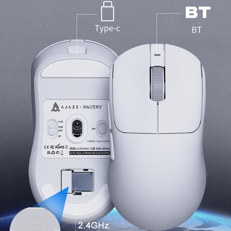Ajazz AJ199 MAX Wireless 2.4GHz Wired BT Tri-Mode Mouse PAW3395 Lightweight Gaming Mouse(White) - Wireless Mice by Ajazz | Online Shopping UK | buy2fix