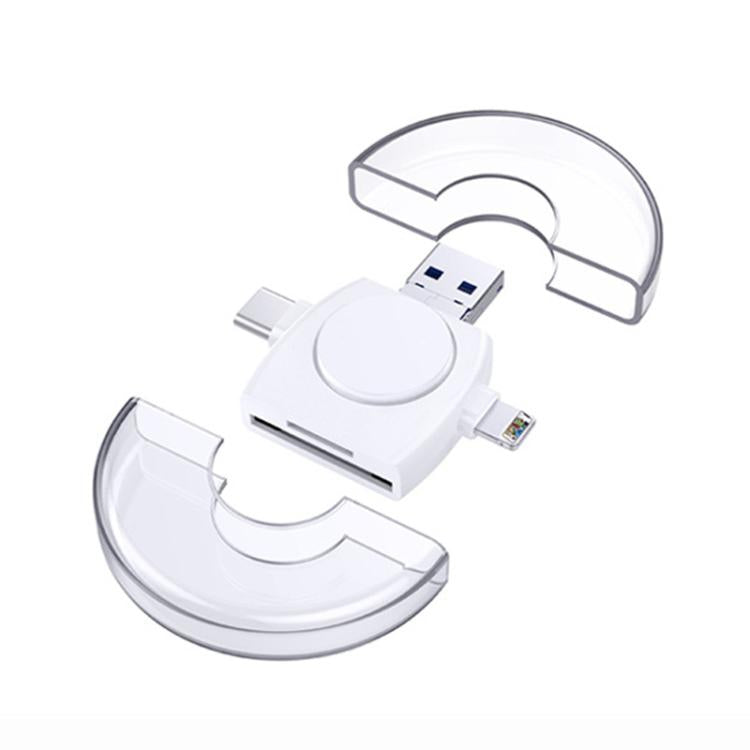 USB-A To USB-C / Type-C + Micro USB + 8 Pin 6-In-1 Round Multifunctional Card Reader(White) - U Disk & Card Reader by buy2fix | Online Shopping UK | buy2fix