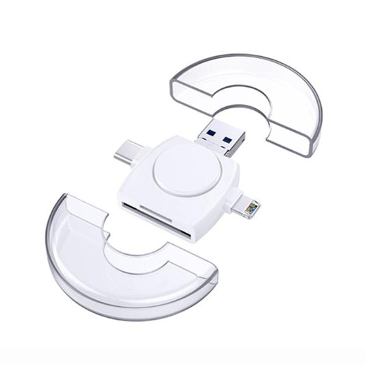 USB-A To USB-C / Type-C + Micro USB + 8 Pin 6-In-1 Round Multifunctional Card Reader(White) - U Disk & Card Reader by buy2fix | Online Shopping UK | buy2fix