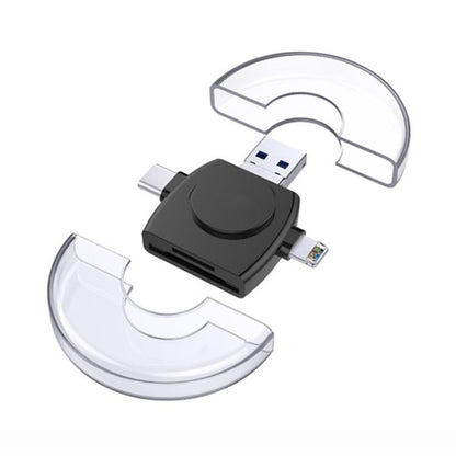 USB-A To USB-C / Type-C + Micro USB + 8 Pin 6-In-1 Round Multifunctional Card Reader(Black) - U Disk & Card Reader by buy2fix | Online Shopping UK | buy2fix