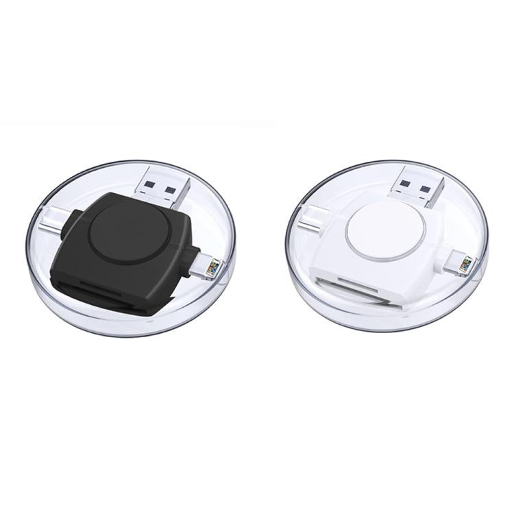 USB-A To USB-C / Type-C + Micro USB + 8 Pin 6-In-1 Round Multifunctional Card Reader(White) - U Disk & Card Reader by buy2fix | Online Shopping UK | buy2fix