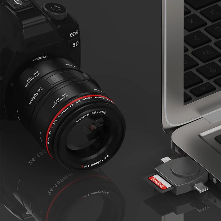 USB-A To USB-C / Type-C + Micro USB + 8 Pin 6-In-1 Round Multifunctional Card Reader(Black) - U Disk & Card Reader by buy2fix | Online Shopping UK | buy2fix