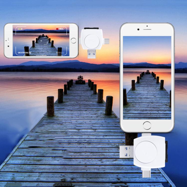 USB-A To USB-C / Type-C + Micro USB + 8 Pin 6-In-1 Round Multifunctional Card Reader(White) - U Disk & Card Reader by buy2fix | Online Shopping UK | buy2fix