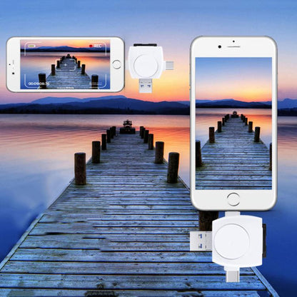 USB-A To USB-C / Type-C + Micro USB + 8 Pin 6-In-1 Round Multifunctional Card Reader(White) - U Disk & Card Reader by buy2fix | Online Shopping UK | buy2fix